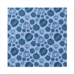 Cute Blue Pumpkin Pattern Posters and Art